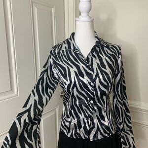 Vintage 90’s Mirrors zebra print silky club long sleeve flared sleeves